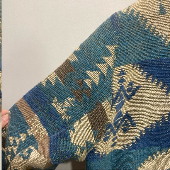Vintage Boho Aztec Knit Blazer Coat Teal Green Blue Size Medium - Picture 8 of 9